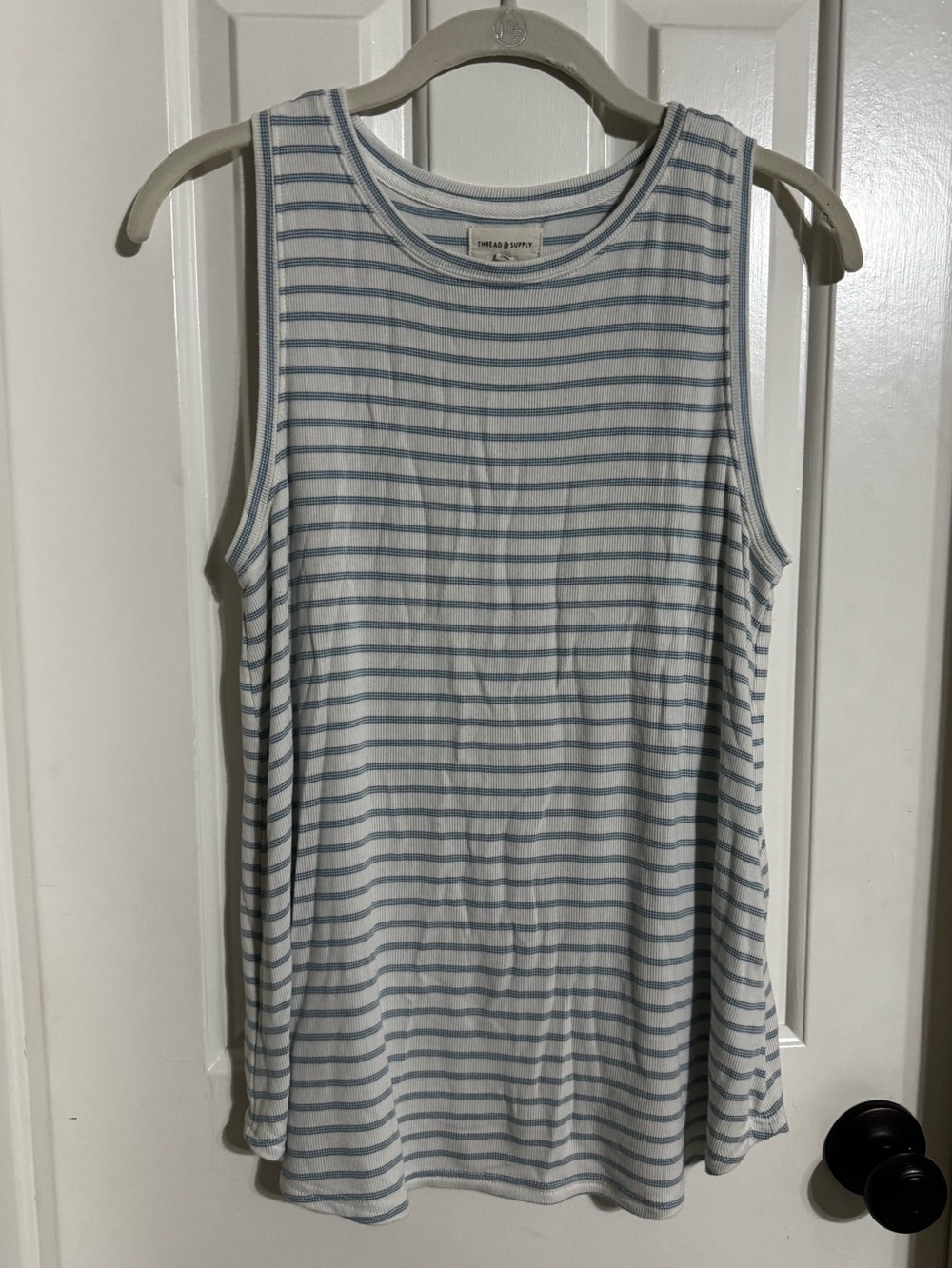 Thread & Supply White and Light Blue Striped Tank